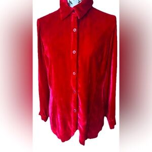 ColdWater Creek Red Velvet Shirred Back Top -Romantic M